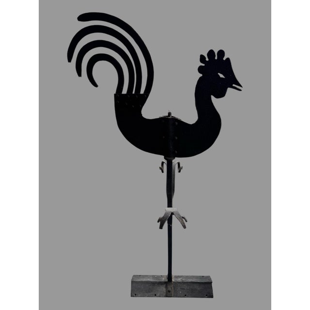 Early 20th Century Primitive Wrought Iron Country Folk Art Figural Rooster Weathervane For Sale - Image 12 of 12