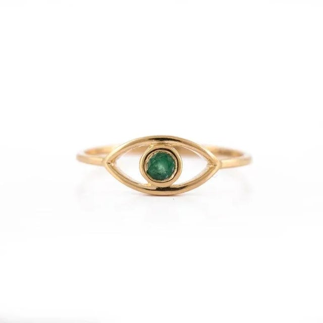 Art Deco Dainty Emerald Evil Eye Stacking Ring Size 7 (All Sizes Available) For Sale - Image 3 of 7