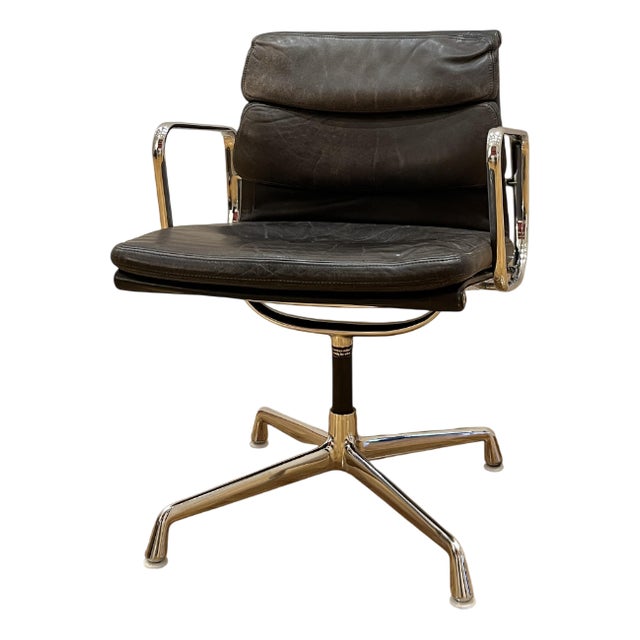 Vintage Soft Pad Chair in Dark Brown Leather by Charles and Ray Eames for Vitra, 1980s For Sale