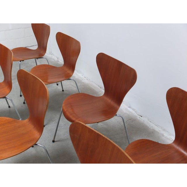 Series 7 Chairs in Teak by Arne Jacobsen for Fritz Hansen, 1955, Set of 8 For Sale - Image 15 of 17