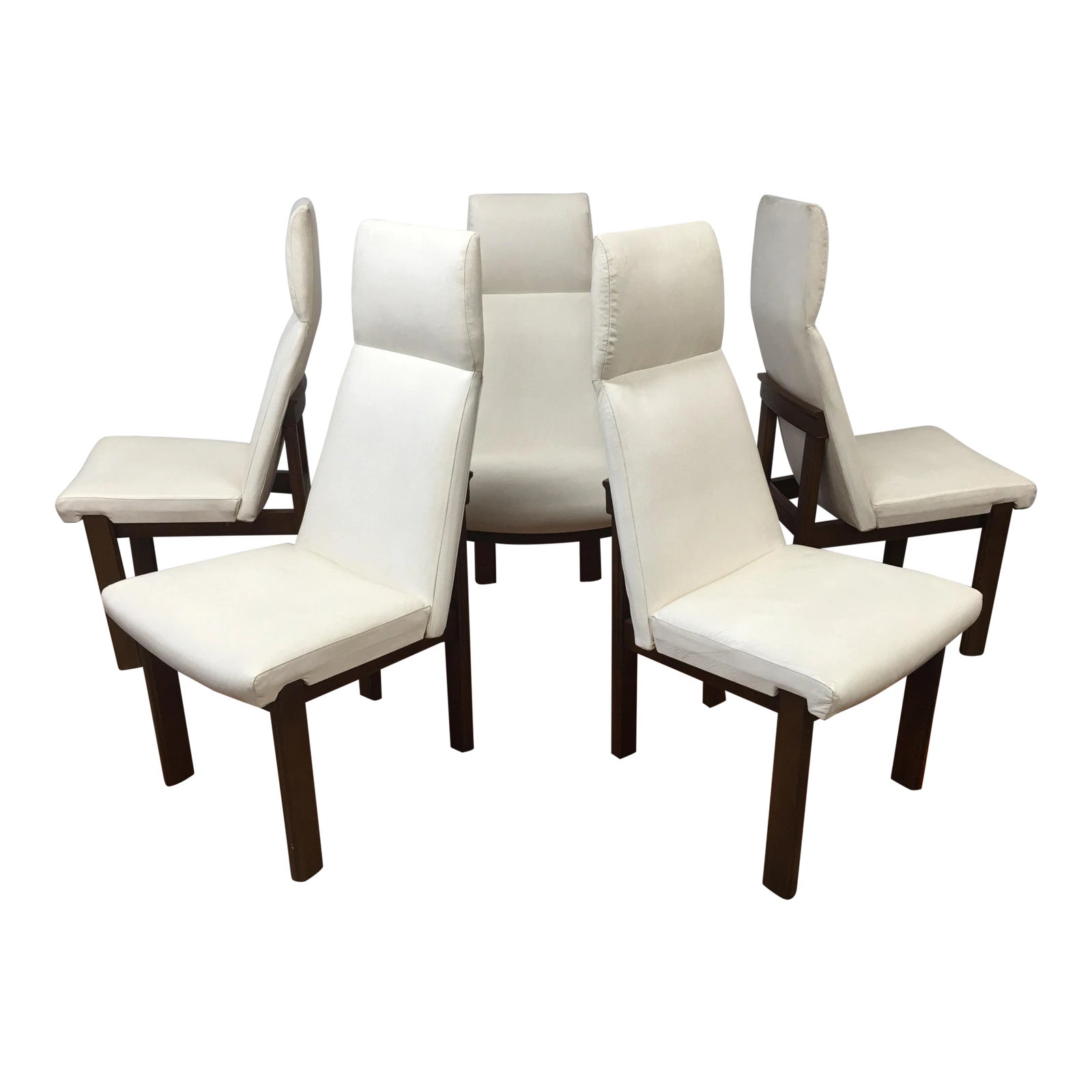Mid Century Modern White Vinyl Dining Chairs Set Of 5 Chairish