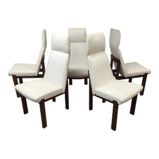 Set of 5 Mid Century Modern High Back Dining Chairs | Adrian Pearsall Style Upholstered White Chairs | Vintage MCM Dining Room Seating For Sale