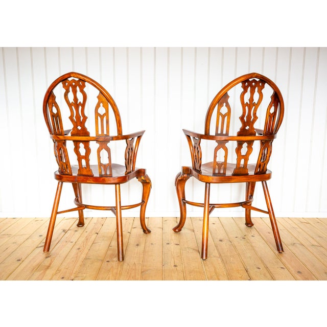 1990s Gothic Strawberry Hill Windsor Steeple Back Armchairs by Theodore Alexander, 1990s, Set of 2 For Sale - Image 5 of 18