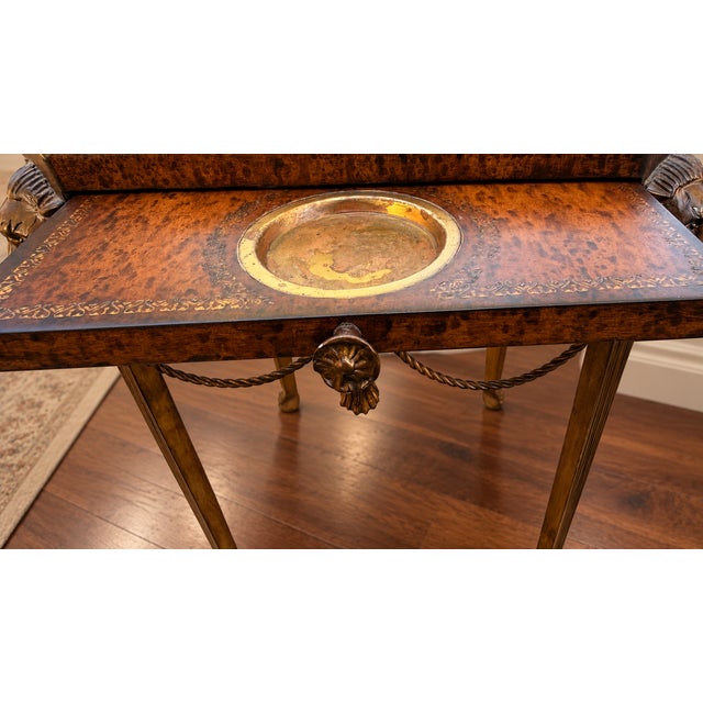 Theodore Alexander Attributed Neoclassical Lion-Head Tooled Leather Drink Table For Sale - Image 13 of 14