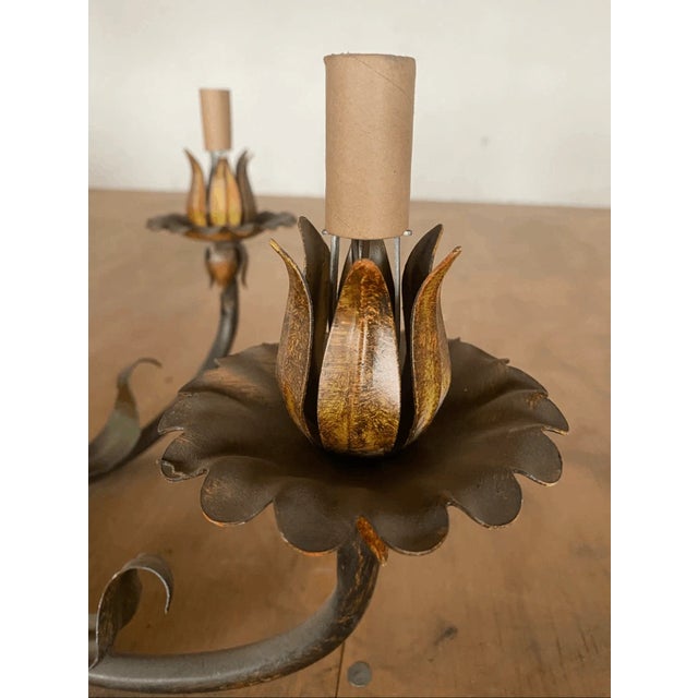 Art Nouveau Vintage Italian Tole Art Nouveau Style Wiered Chandelier Center Upper Part For Sale - Image 3 of 8