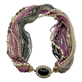 1980s Statement Torsade Necklace Jay Feinberg (Jay Strongwater) Pink Purple Rhinestone Clasp For Sale