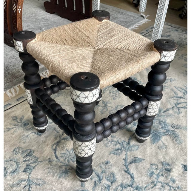 1990s Vintage Mother of Pearl Inlaid Stool For Sale In Los Angeles - Image 6 of 8