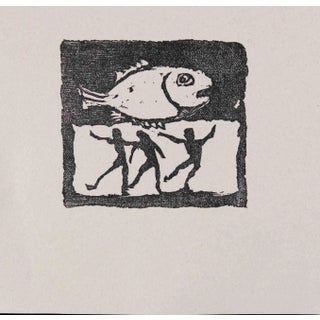 Mino Maccari, The Big Fish- Original Linocut, 1951 For Sale