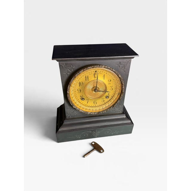 Antique Cast Iron Mantel Clock from Ansonia Clock Company, 1890 For Sale - Image 4 of 11