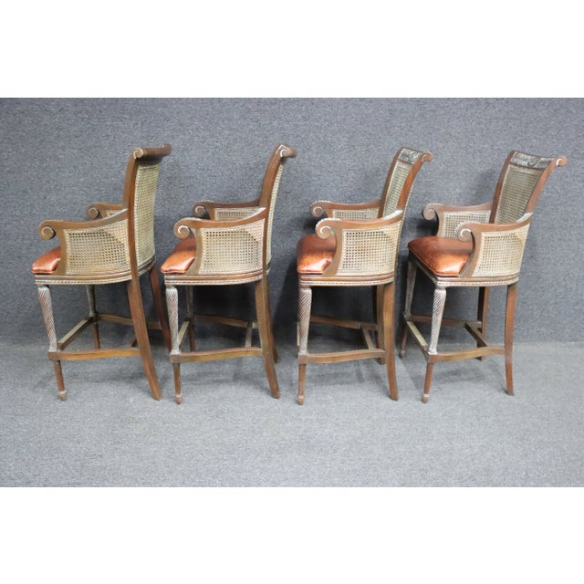 Brown Country French Cane & Leather Barstools/4 For Sale - Image 8 of 11