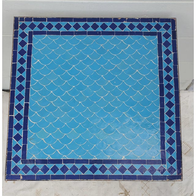 Moroccan 24" Square Mosaic Table Fish Style in Turquoise and Blue For Sale - Image 3 of 7