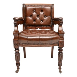 Antique Victorian Library Desk Chair, 1870 For Sale