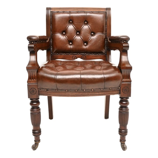 Antique Victorian Library Desk Chair, 1870 For Sale