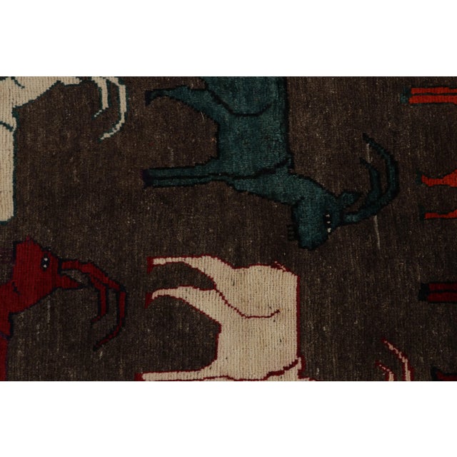 1950s Vintage Gabbeh Tribal Rug in Brown With Multicolor Ram Pictorial Patterns For Sale In New York - Image 6 of 8