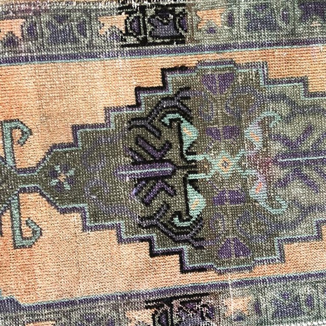 Turkish Distressed Pastel Woven Purple Pink and Peach Runner Rug or Pillow Fabric 1′8″ × 4′1″ For Sale In Oklahoma City - Image 6 of 7