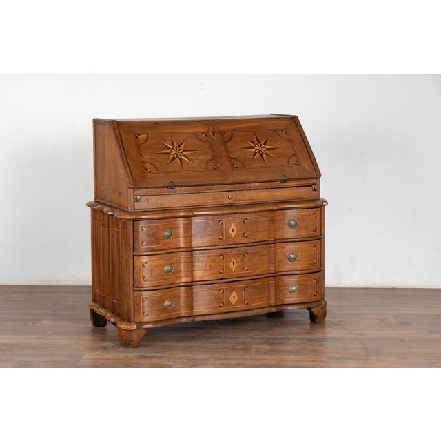 Rococo Early 19th Century Inlaid Oak Secretary Bureau From Denmark For Sale - Image 3 of 12