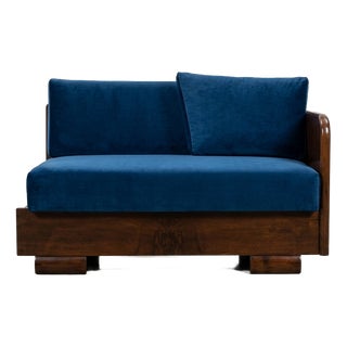 Austrian Art Deco Sofa in Deep Blue Velvet, 1930s For Sale