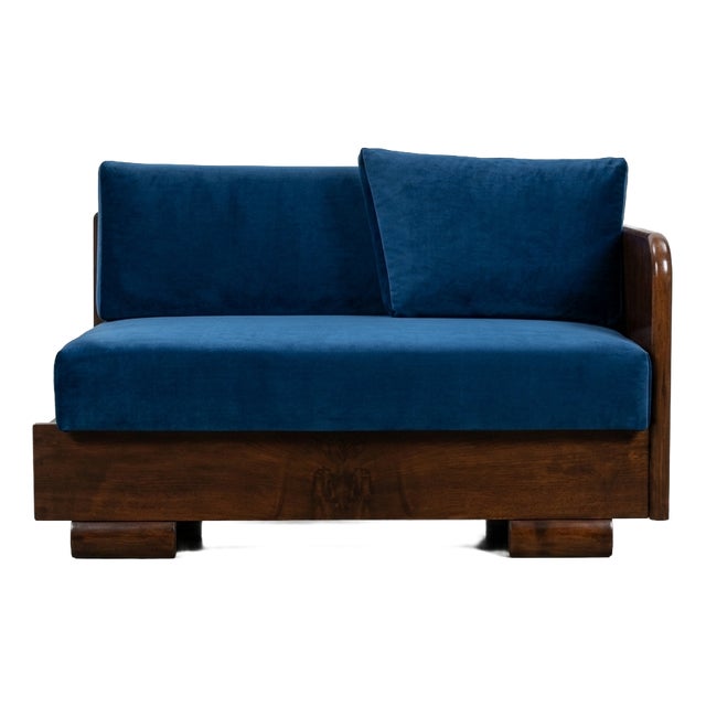 Austrian Art Deco Sofa in Deep Blue Velvet, 1930s For Sale