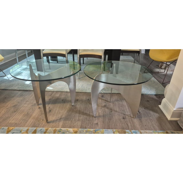 1960s 1960s Aluminum Propeller Glass Coffee Table Attributed to Knut Hesterberg Mid Century ~ Pair W/Beveled Glass Tops For Sale - Image 5 of 9