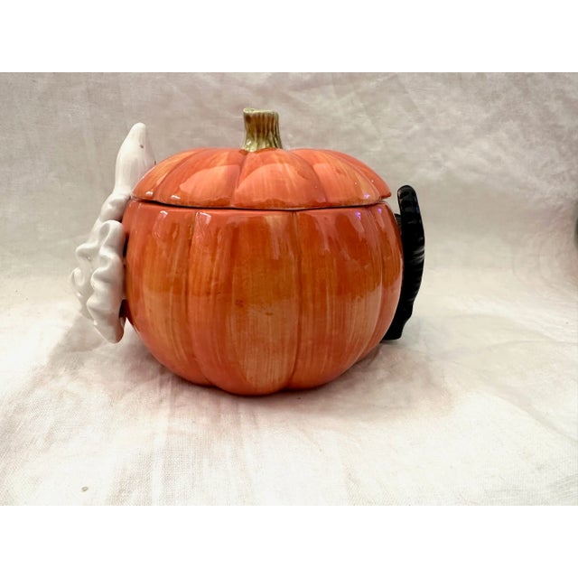 Farmhouse Fitz & Floyd Jack-O-Lantern Covered Candy Jar For Sale - Image 3 of 7