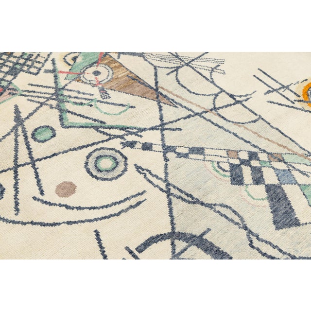2020s 5x8 Modern Abstract Geometric Area Rug - Bauhaus Style Hand-Knotted in Ivory For Sale - Image 5 of 8