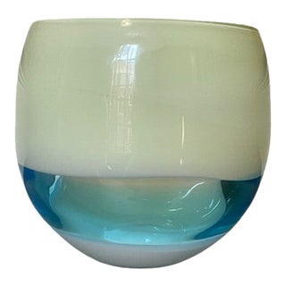 Vintage Murano Cased Glass Bowl – Turquoise & Milk White Incamiciato – Italian Art Glass For Sale