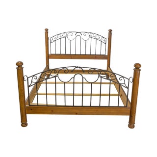 Mt. Airy Pine & Wrought Iron Queen Size Bed For Sale
