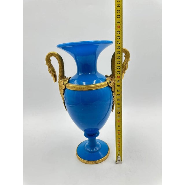 Charles X Two-Handled Vase in Opaline and Gilded Bronze For Sale - Image 5 of 13
