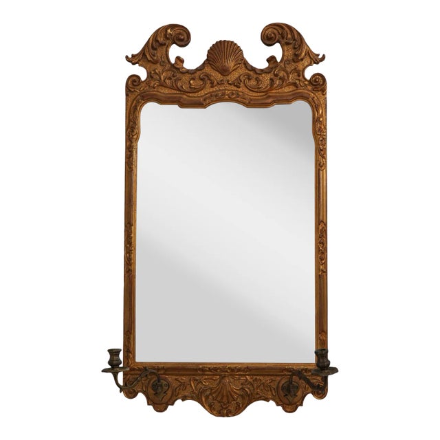 Labarge Vintage Chippendale Gold Gilt Mirror W. Candelabra For Sale