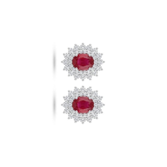 Modern Natural 18k Gold Diamond 1.93ct & Ruby 2.44ct Stud Earrings For Sale - Image 3 of 8