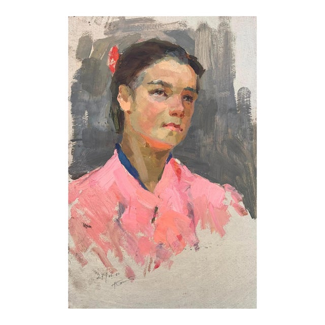 Soviet Children Portraits Children Antique Oil Painting Original Socialist Realism Soviet Art Ukrainian Artist Sokolovsky G. 46-30 1966 For Sale