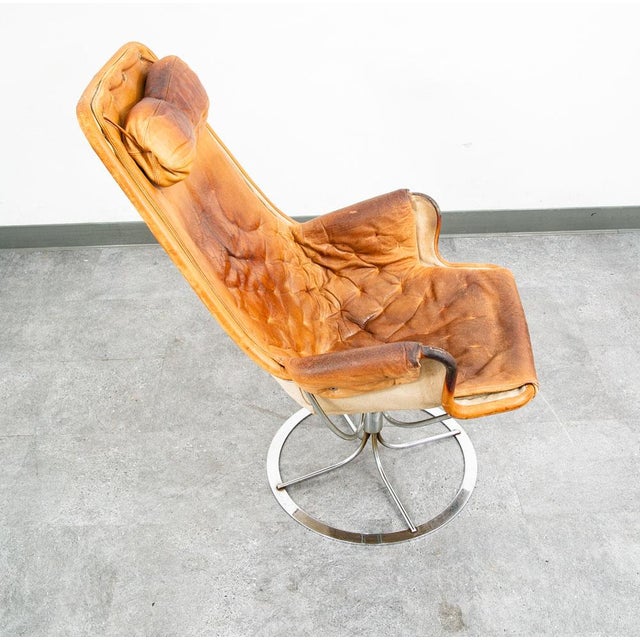 Mid Century Danish Modern Lounge Chair Attributed Dux Bruno Mathsson Jetson Brown Leather For Sale - Image 9 of 12