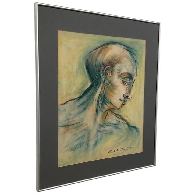 Mid-Century Modern Vintage Mid Century Modern '90 Pastel Portrait Drawing Signed M. Costello, Framed Original Artwork.. For Sale - Image 3 of 7