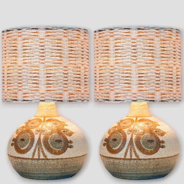 Brutalist 1 of the 2 Soholm Ceramic Table Lamps with Custom Lampshades, Noomi Backhausen, 1960 For Sale - Image 3 of 14