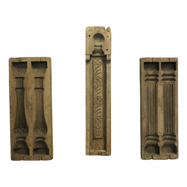 Antique Wooden Plaster Gesso Cornicing Moulds, 1880, Set of 3 For Sale