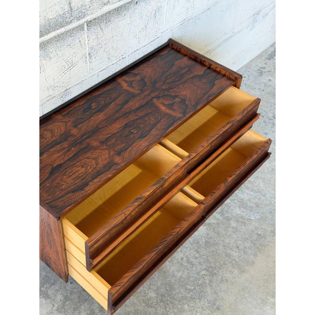 Wood Rosewood Four Drawer Dresser Chest Low Storage Bagn Møbelindustri Bruksbo Norway 1960s For Sale - Image 7 of 11