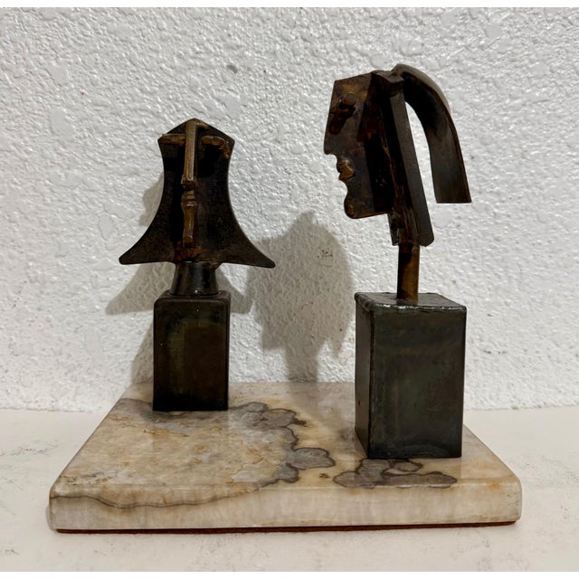 Modern Carlos De La Mota, Carlos De La Mota Argentina Cubist Wrought Iron Sculpture Marble Base, Brutalist For Sale - Image 3 of 15