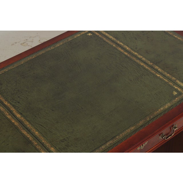 English Mahogany 3 Panel Leather Top Executive Desk For Sale - Image 11 of 16
