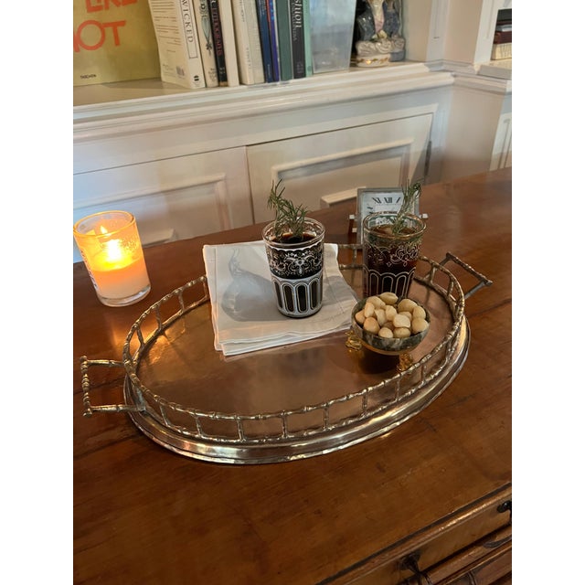 Oval Brass Bamboo Tray in the Style of Ralph Lauren For Sale In Los Angeles - Image 6 of 12