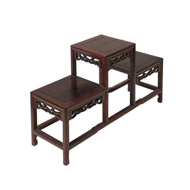 Chinese Brown Wood Step Shape Table Top Curio Display Easel Stand For Sale - Image 3 of 7