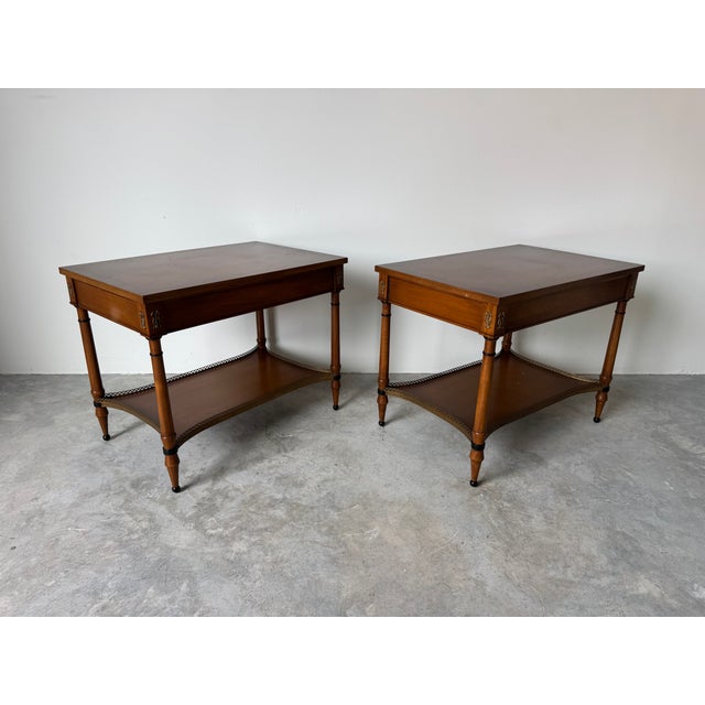 Wood Pair of Vintage John Scalia for Schmieg & Kotzian Galleried Style One-Drawer Nightstands For Sale - Image 7 of 16