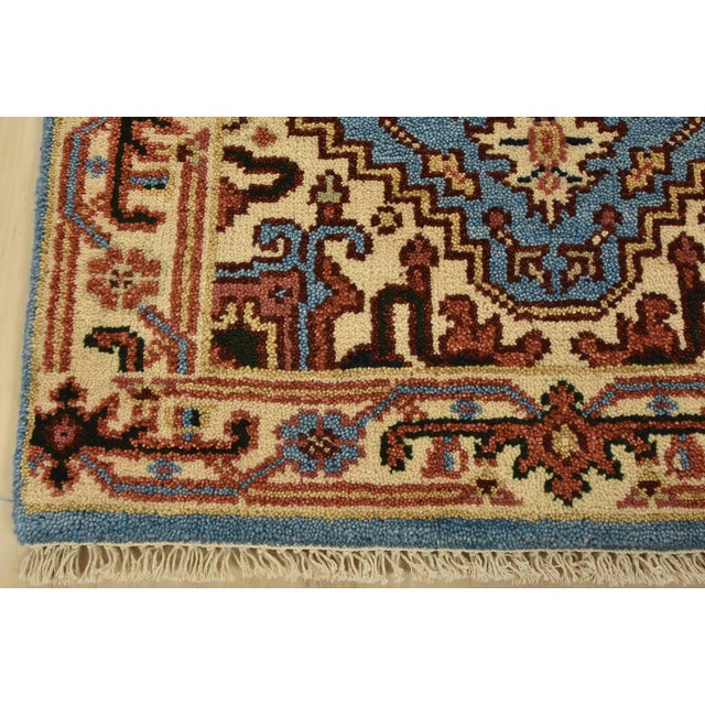 Heriz Runner 2’6” X 7’11” Blue Wool Tribal Hand-Knotted Oriental Rug For Sale - Image 9 of 12