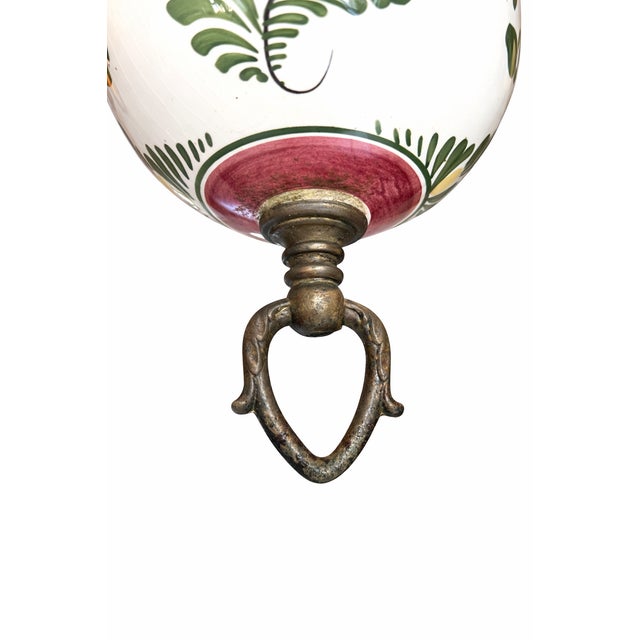 French Brass and Hand-Painted Porcelain 8-Light Chandelier, 1950s For Sale - Image 6 of 7