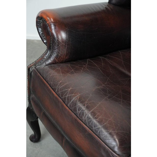 Chesterfield Wing Chair in Brown Cowhide Leather For Sale - Image 13 of 14