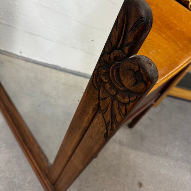 Wood French Art Deco Oak Mirror, 1930s For Sale - Image 7 of 18