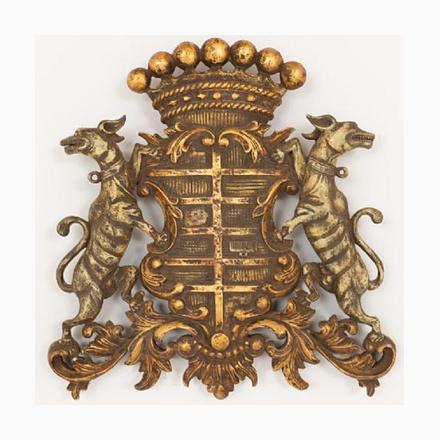 Wood Giltwood Coat of Arms with Carved Heraldic Shield, 1890s For Sale - Image 7 of 7