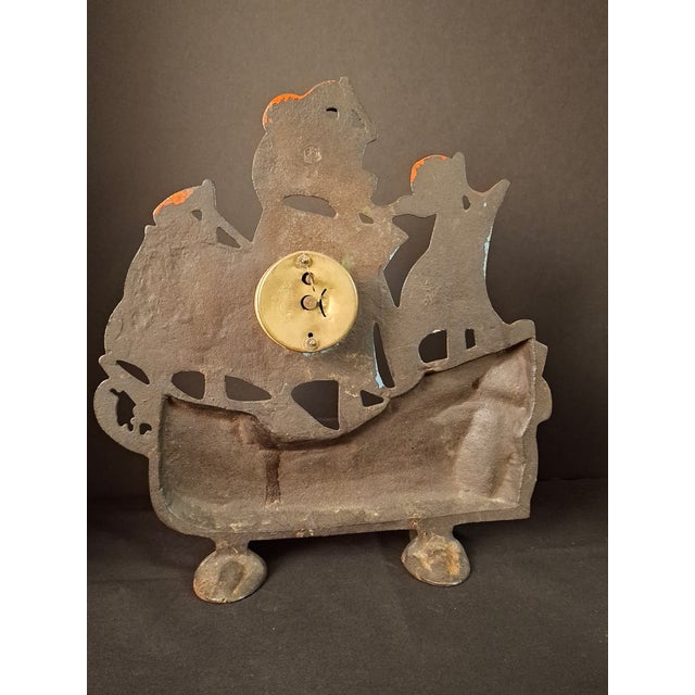 Blue Antique Cast Iron Ship Mantel Clock Connecticut Foundry Waterbury Movement 1920s For Sale - Image 8 of 18