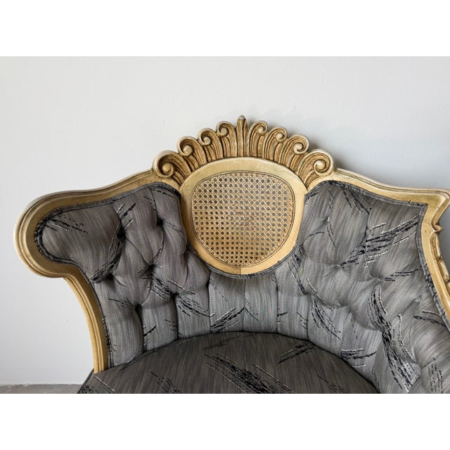 Vintage Hollywood Regency Cane Back Tufted Lounge Chairs - A Pair For Sale - Image 9 of 13