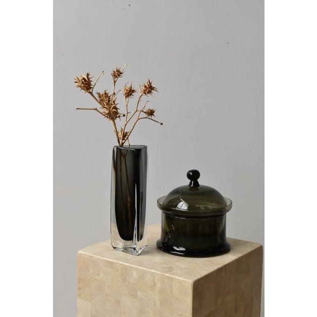 Mid-Century Modern Vintage 3-Piece Smoke Glass Lidded Vessel, Circa 1960s For Sale - Image 3 of 10