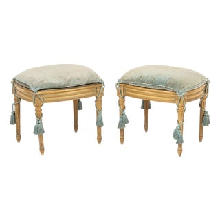 Louis XVI Style Upholstered Footstools, Pair For Sale